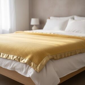 Vintage Kenwood Ramcrest moth proofed pure virgin Wool blanket yellow